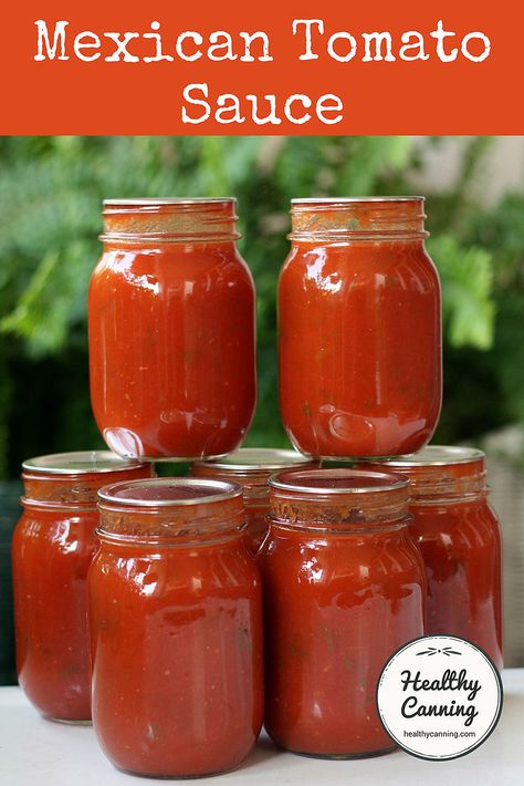 This Mexican tomato sauce makes a great cooked salsa for Mexican dishes such as enchiladas, fajitas, tacos, rice dishes, etc. This recipe is from the Ball All New Book (2016). Many people were not comfortable with using the chicken stock this recipe calls for in a home-canned product to be water-bathed. Here, we’ve swapped it...Read More » Mexican Tomato Sauce, Healthy Canning, Low Acid Recipes, Cooking Tomatoes, Water Bath Canning, Taco Sauce, Tomato Sauce Recipe, Cooking Sauces, Mexican Cooking