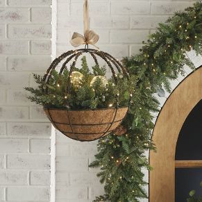 Holiday Collections - Collections | Frontgate Winter Hanging Baskets Outdoor, Igloo Decor, Christmas Courtyard, Porch Pots, Frontgate Outdoor, Gift Wreath, Christmas Planters, Warm White Led Lights, Christmas Porch Decor