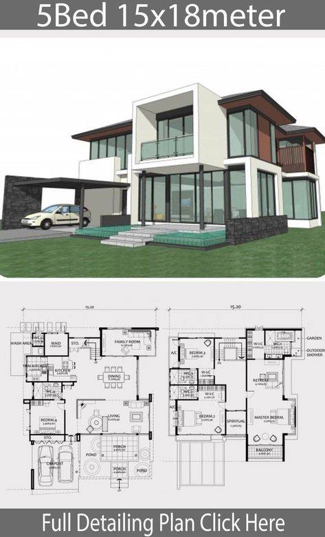 Housing Plans, Big Modern Houses, Pelan Rumah, Modern House Floor Plans, House Plans Mansion, Two Story House, Casas The Sims 4, Home Design Floor Plans, Sims House Plans