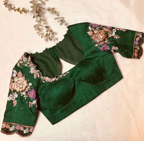 Green Work Blouse Designs, Raw Silk Blouse Designs, Bridal Work Blouse Designs, Machine Embroidery Blouse Designs, Machine Work Blouse, Machine Work Blouse Designs, Machine Work Embroidery, Machine Embroidery Designs For Blouses, Embroidery Designs For Blouses