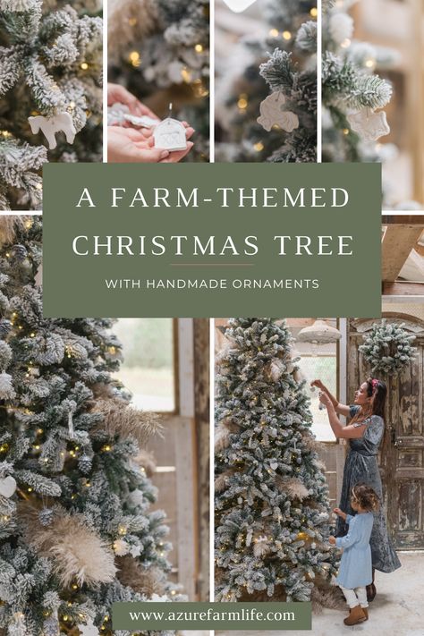 A Farm-Themed Christmas Tree With Handmade Ornaments - Azure Farm Farm Christmas Tree Theme, Farm Themed Christmas Tree, Prettiest Christmas Trees, Cow Christmas Tree Ideas, Farm Animal Christmas Tree, Azure Farm, Farm Christmas Tree, Christmas Barn, Pretty Christmas Trees