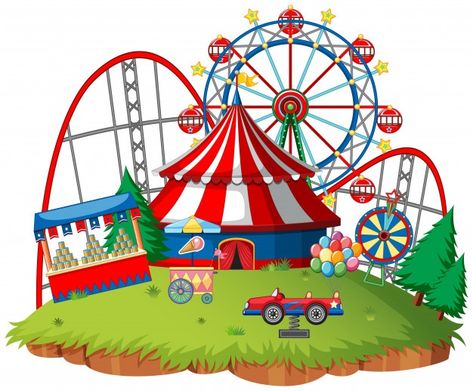 Cartoon amusement park attractions set. ferris wheel, merry go round horse carousel | Free Vector Park Drawing, Ride Drawing, Ballet Birthday Party, Fair Theme, Fair Rides, Kids Carnival, School Carnival, Amusement Park Rides, Fun Fair