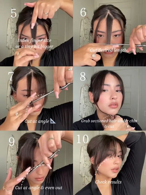 How to Cut Curtain Bangs ✂️ | Gallery posted by Katelynn 💗 | Lemon8 Bangs For My Face Shape, Make Hair Cut, Haircuts To Shorten Face, Curating Bangs Short Hair, Face Framing No Bangs, New Bangs Hair, Barrette Hairstyles With Bangs, Wolf Bangs Tutorial, Curtain Bangs Sectioning