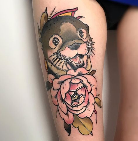 Otter Tattoos, Otter Tattoo, Family Tattoo Designs, Tattoo Old School, Tattoo Aesthetic, Pretty Animals, Family Tattoos, Inspirational Artwork, Neo Traditional