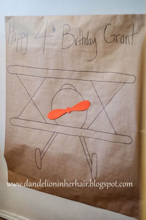 Pin the propeller on the airplane! Simple Birthday party game. Pin The Propeller On The Plane, Airplane Birthday Party Games, Airplane Vbs, Helicopter Birthday Party, Helicopter Party, Paper Airplane Party, Disney Party Games, Helicopter Birthday, Plane Party