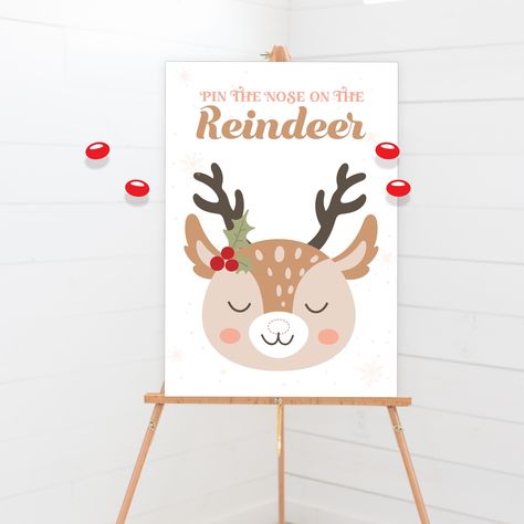 Reindeer Birthday Party Girl, Reindeer Party Ideas, Christmas Themed Birthday Party, Reindeer Party, Png Poster, Birthday Party Activity, Pin The Tail, Reindeer Games, Elements Design