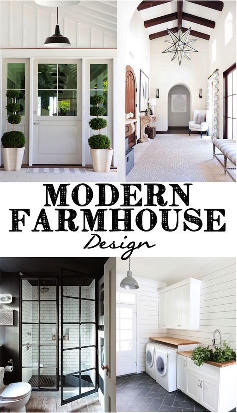 Great roundup of modern farmhouse designs! | It’s A Grandville Life Monochromatic Modern Farmhouse, Modern Farmhouse Moulding, Traditional Farmhouse Exterior Colors, Modern Farmhouse Entryway Ideas, Modern Farmhouse Interior Design Ideas, Modular Farmhouse, Modern Farmhouse Interior Doors, Kitchen Texture, Modern Farmhouse Transitional