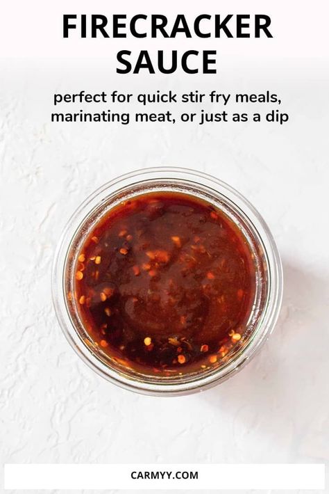 This Firecracker Sauce is the perfect mix of sweet and spicy. Perfect for quick stir fry meals, marinating meat, or just as a dip, you're going to want to keep this Firecracker Sauce in your back pocket for a last minute bold flavour! Healthy Spicy Sauce, Spicy Stir Fry Sauce Recipe, Spicy Asian Sauce Recipes, Asian Spicy Sauce, Spicy Sauce For Sushi, Firecracker Noodles, Stir Fry Meals, Stir Fry Sauces, Pastries Chocolate