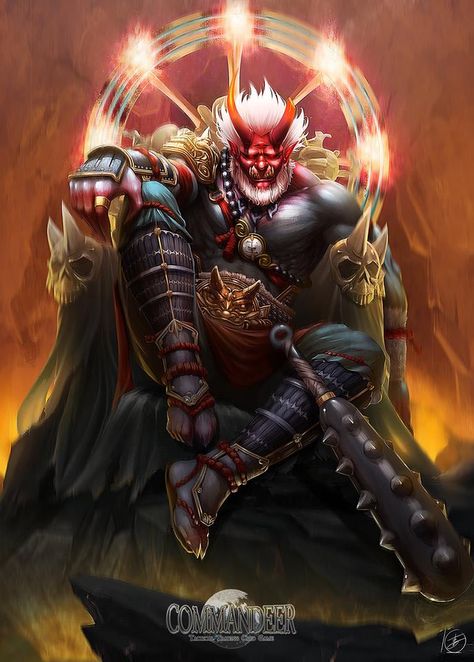 Oni Art, Fantasy Cards, Oni Demon, Japanese Oni, Japanese Mythology, Shangri La, Angels And Demons, Fantasy Warrior, Dnd Characters