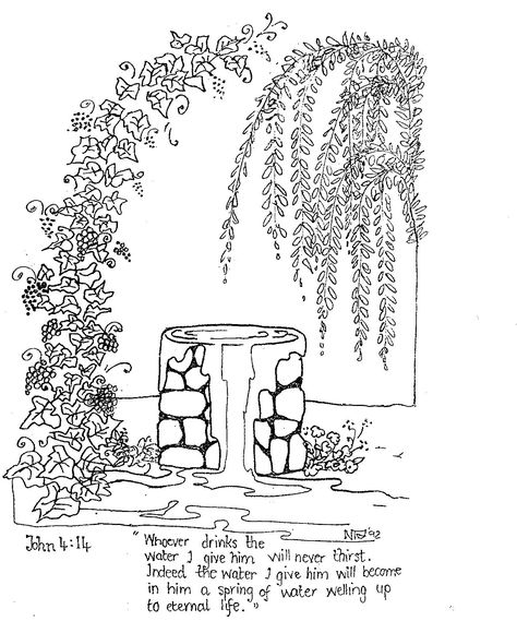 Living Water Well (John 4:14) Kids learn Jesus loves us and gives us living water with the water well message craft. Get Well Coloring Pages, Living Water Scripture, Bible Study John, Scripture Illustration, Water Blessings, Bible Pages, Bible Verse Coloring Page, Bible Drawing, Scripture Journal