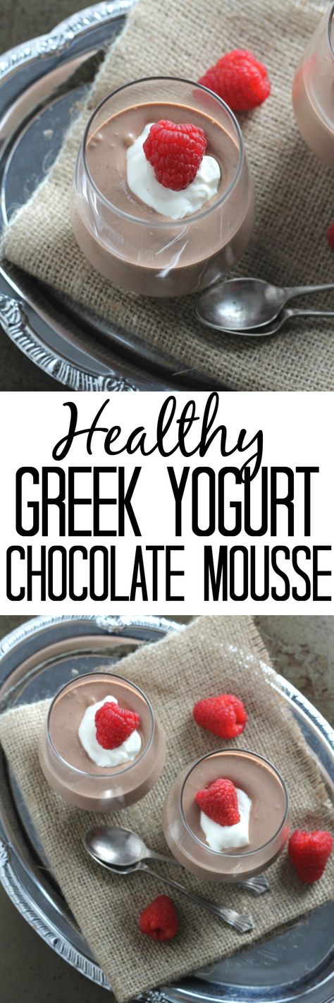 Greek Yogurt Chocolate Mousse. A light and healthy alternative to cream chocolate mousse and a good source or protein! Greek Yogurt Chocolate Mousse, Yogurt Chocolate Mousse, Greek Yogurt Chocolate, Hemgjord Glass, Healthy Chocolate Mousse, Yogurt Chocolate, Healthy Greek Yogurt, Chocolate Mousse Recipe, Mousse Recipes