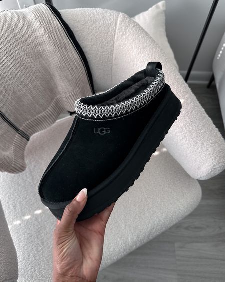 Cozy UGG slippers for fall! Tazz UGG, UGGS, Black Slippers, Brenna Anastasia LTK #LTKSeasonal #LTKshoecrush Ugh Slippers Black, Ugg Slippers Black, Tazz Ugg, Cozy Ugg, Tazz Slipper, Tazz Slippers, Shoe Goals, Ugg Tazz, Uggs Black