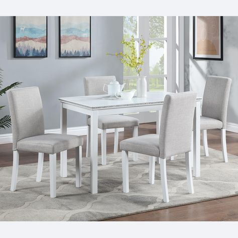 PRICES MAY VARY. Elegant Wooden Dining Table and Chairs: This classic dining table and chairs set has a classic design and a clean, hard-edged layout, with the table edged with acrylic crystal crushed diamond embellishments to give it an attractive look. With clean lines, sleek modern styling and a spacious rectangular tabletop, it is suitable for a wide range of occasions and environments and can be easily adapted to any interior style. 5-Piece Dining Table Set: The dining table set comprises a Dining Table For Small Space, Rustic Dining Room Sets, Modern Dining Rooms Contemporary, Wooden Dining Room Table, Wooden Dining Table Set, Classic Dining Table, 4 Seater Dining Table, Modern Dining Table Set, Table For Small Space