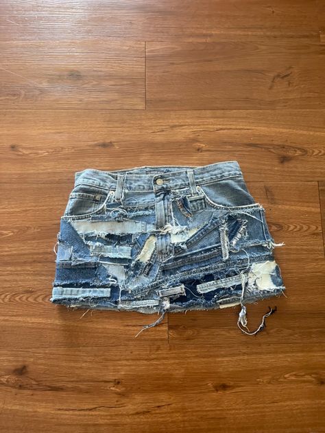 Custom Skirt Denim, Custom Denim Skirt Outfit, Custom Jean Skirt, Customized Skirt, Custom Denim Skirt, Micro Denim Skirt, Diy Jean Skirt, Custom Skirts, Reworked Skirt