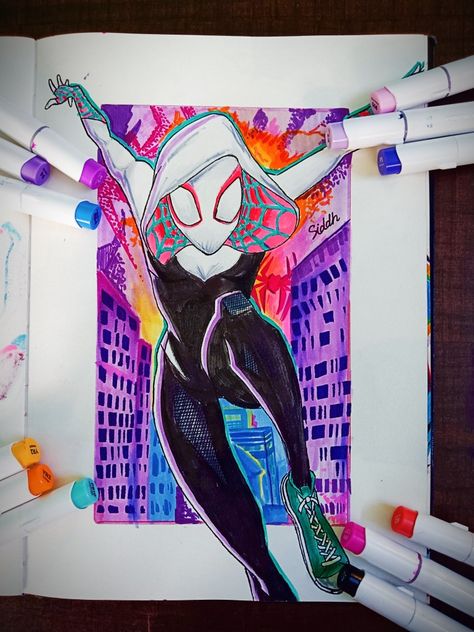 Spider Man Into The Spiderverse Drawings, Spiderman Across The Spider Verse Drawing, Spider Man Art Drawing, Spiderman Across The Spider Verse Art, Across The Spider Verse Drawing, Spiderverse Sketchbook, Spider Verse Drawing, Into The Spiderverse Art, Gwen Stacy Sketch