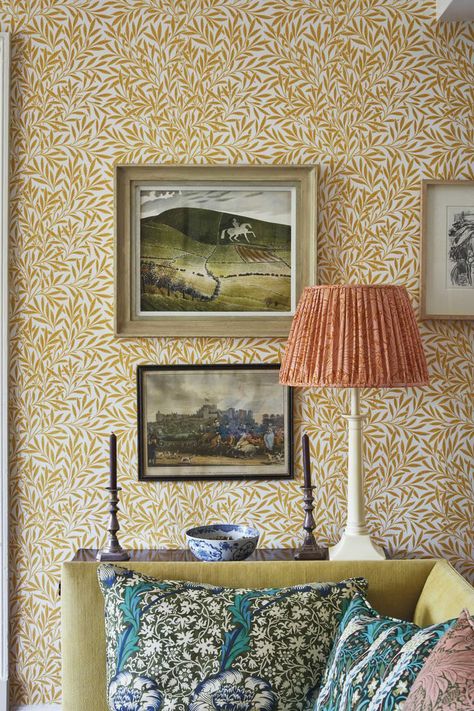 The early nineteenth-century home is also a canvas for Ben Pentreath’s latest project, a wallpaper and fabric collaboration with heritage design brand Morris & Co. that introduces 18 new patterns in each medium. #wallpaper #home #interiordesign #hometour #homeinspo #englishhome #fabrics #historichome #house #elledecor Ben Pentreath, William Morris Wallpaper, Morris Wallpapers, Painter And Decorator, Hus Inspiration, Wallpaper Direct, Yellow Wallpaper, Leaf Wallpaper, Room Wallpaper