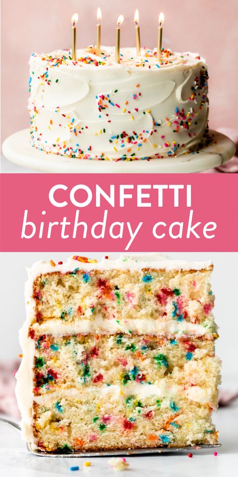 Homemade Cake For Birthday, Self Made Birthday Cakes, Funfetti Birthday Cake Decorations, First Birthday Cake Sprinkles, Birthday Confetti Cake, Simple Sprinkle Cake, Make My Own Birthday Cake, Martha Stewart Confetti Cake, How To Make A Round Birthday Cake