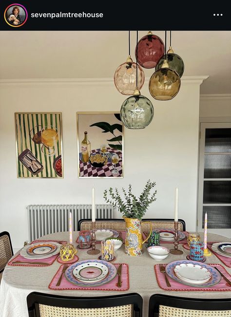 Colorful Boho Kitchen, Colourful Table Setting, Lemon Candles, Colourful Table, Pink Coasters, Vibrant Kitchen, Yellow Glasses, Colorful Table Setting, Primark Home