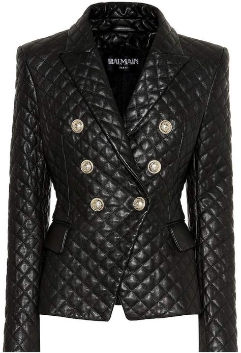 Balmain Quilted leather blazer Balmain Leather Jacket, Pu Leather Jacket, Women Jackets, Jackets Women, Power Dressing, Blazer Designs, Leather Sleeve, Plaid Jacket, Trend Fashion