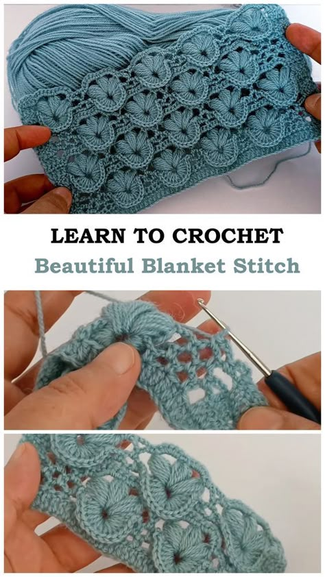 Learn To Crochet Blanket Stitch Pattern Crochet Blanket Stitch, Crochet Blanket Stitch Pattern, Crochet Stitches For Blankets, Crochet Stitches Free, Crochet Blanket Designs, Quick Crochet, Crochet Stitches Tutorial, Crochet Instructions, Chale Crochet