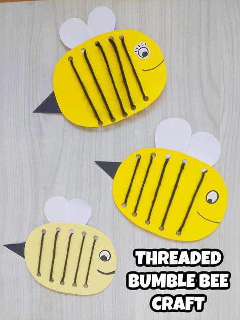 Threaded paper bumble bees. This adorable bumble bee craft for kids is the perfect way to celbrate the spring season! Pre K Bee Craft, Bumble Bee Craft For Preschoolers, Bees Crafts For Preschool, How To Make A Bee Craft, Easy Bee Crafts For Preschoolers, Bumblebee Crafts For Preschoolers, Bumble Bee Preschool Craft, Honey Bee Craft Preschool, Bee Craft For Toddlers