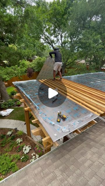 SkyPoly Pergola GOING UP✅ in Rockwall, Tx! Let the light through. Block the rain! DM us for a quote! 

#pergola #patiocover #pergolades... | Instagram Plexiglass Roof Covered Patios, How To Cover A Pergola From Rain, Covered Roof Deck, Decking Pergola Ideas, Waterproofing Pergola, Pergola With Solid Roof, Diy Pergola Attached To House With Roof, Pergola Corner Ideas, Sky Poly Pergola