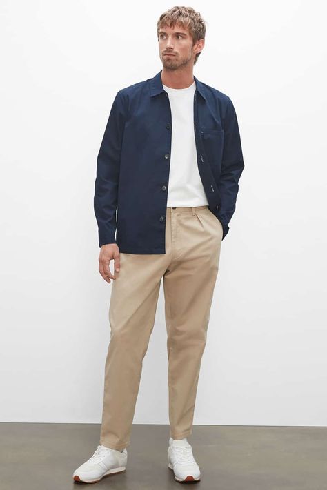 Khaki Men Outfit, Navy Blue Jacket Outfit, Blue Top Black Pants, Khaki Outfit Men, Khaki Pants Outfit Men, Dress Shirt Outfit, Men’s Office, Navy Dress Shirt, Beige Pants Outfit