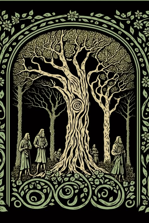 Celtic Illustration Art, Old Norse Art, Folk Illustration Forests, Norse Folk Art, Celtic Folk Art, Nordic Mythology Art, Druid Altar, Nordic Paganism, Norse Pagan Art