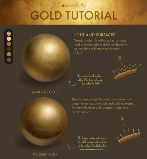 cosmos-kitty: Focusing on the topic of gold this... - How to Art How To Render Gold, How To Shade Gold, How To Color Gold, How To Draw Gold, Gold Rendering, Gold Shading, Gold Tutorial, Gold Digital Art, Drawing Gold