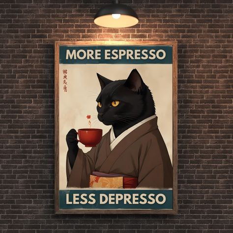 Black Cat Coffee Canvas Poster, Printable Wall Art, More Espresso Less Depresso Vintage Art Print for Bedroom, Living Room, Hallway Unframed #wallart #decor #espresso #coffee #gift Find Your Soul, Happy Music, Life Poster, Vinyl Music, Paper Poster, Vintage Canvas, Soul Music, Canvas Wall Decor, Vintage Poster