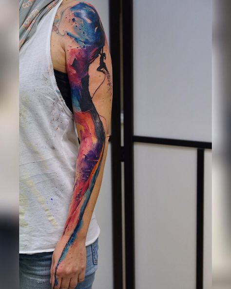 Color Abstract Tattoo, Colored Abstract Tattoo, Colorful Abstract Tattoo, Large Watercolor Tattoo, Abstract Watercolor Tattoos For Women, Abstract Art Tattoo, Rainbow Tattoo, Pop Art Tattoos, Spiral Tattoos