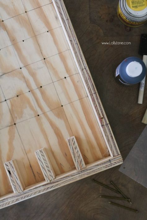 DIY Plinko Board Game. Perfect for parties, pubs, man caves, gifts for guys, or a garage! Plinko Board Diy Drinking, Diy Drinko Plinko Game, Bottle Cap Plinko Board Diy, Pub Games Diy, Drinko Plinko Diy, Diy Bottle Opener Wood Wall Mount, Beer Bottle Opener Diy Wood, Plinko Game Ideas, Cool Garage Ideas Man Cave Stuff