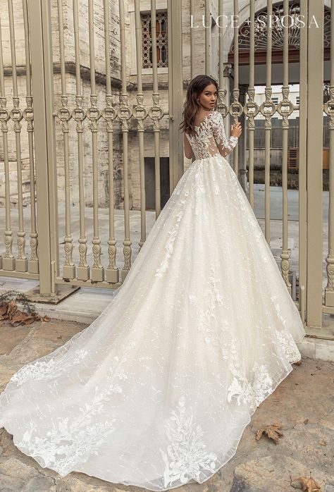 Weddinginspirasi.com featuring - Luce Sposa Spring/Summer 2021 Wedding Dresses -- luce sposa s2021 istanbul bridal long sleeves v neck full embellishment romantic a line wedding dress lace button back chapel train (evelyn) bv #Ad #Bridal #LuceSposa #Sposa #Wedding #Weddingdress #WeddingDresses #WeddingGown #WeddingGowns ~ Champagne Wedding Dress, Bride Dress Elegant, Lace Applique Wedding Dress, Floor Length Wedding Dress, Buy Wedding Dress, Wedding Dress Champagne, Aline Wedding Dress, Applique Wedding, Applique Wedding Dress