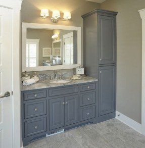 bathroom with no linen closet | Vanity with linen cabinet Vanities Ideas, Makeover Kamar Mandi, Bathroom Vanity Remodel, Traditional Bathroom Designs, Rustic Bathroom Vanities, Bad Inspiration, Upstairs Bathrooms, Bathroom Redo, Rustic Bathroom