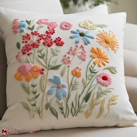 The Beauty of 10+ Simple Pillow Cover Hand Embroidery Designs 2 Pillow Covers Handmade, Cushion Cover Embroidery Handmade, Hand Embroidered Cushions, Embroidery On Pillow Cover, Cushion Embroidery Design Ideas, Embroidery Cushion Covers Ideas, Hand Embroidery Cushion Covers, Embroidery On Pillow, Hand Embroidery Pillow Cover