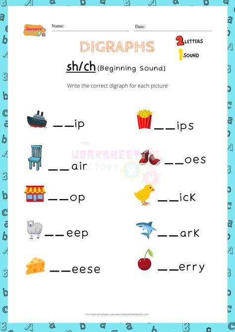 Ch Digraph Worksheet, Diagraph Worksheet For Kids, Og Phonics, Digraphs Kindergarten, Sounds Worksheet, Fish Lunch, Adjectives Grammar, Lunch School, Digraphs Worksheets