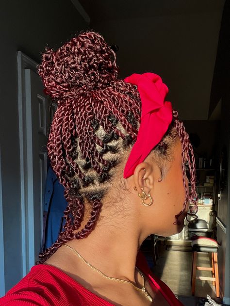 Red Mini Twists Natural Hair, Colored Mini Twists Natural Hair, Burgundy Mini Twists, Dyed Mini Twists Natural Hair, Twists Natural Hairstyles, Mini Twists On Natural Hair, Natural Hairstyles Black Women, Mini Twist Hairstyles, Twists On Natural Hair