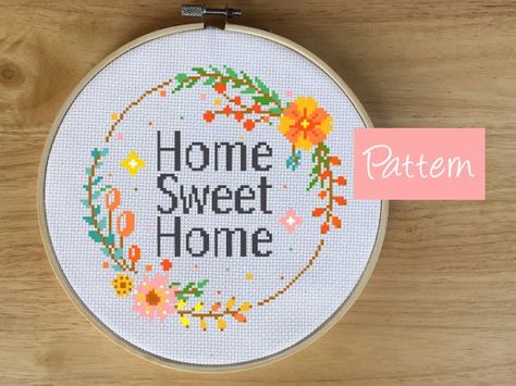 Home Sweet Home Cross Stitch, Home Cross Stitch Pattern, Home Cross Stitch, Cross Stitch Thread, Nature Cross Stitch, Pattern Quotes, Stitch Gift, Pola Kristik, Cross Stitch Samplers