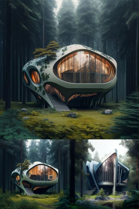 Hobbit House Interior, Futuristic Home Design, Modern Home Designs, Beautiful Flower Garden, Futuristic House, Geodesic Dome Homes, Open Floor Plans, Futuristic Building, Prefab Cabins