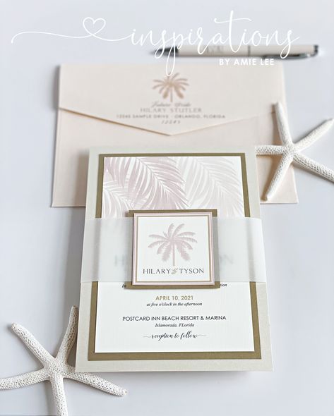 Wedding Invitations for your tropical beach paradise wedding! Classic Beach Wedding, Palm Tree Invitation, Wedding Invitations Destination, Palm Tree Wedding Invitations, Elegant Beach Wedding, Wedding Rose Gold, Gold Palm Tree, Paradise Wedding, Florida Keys Wedding