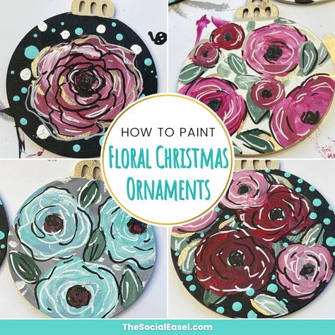 Floral Painted Christmas Ornaments Ornate Mirror Makeover, Gnome Painting Tutorial, Social Easel, Gnome Painting, Best Chalk Paint, Easy Flower Painting, Easel Painting, Mirror Makeover, Leftover Paint