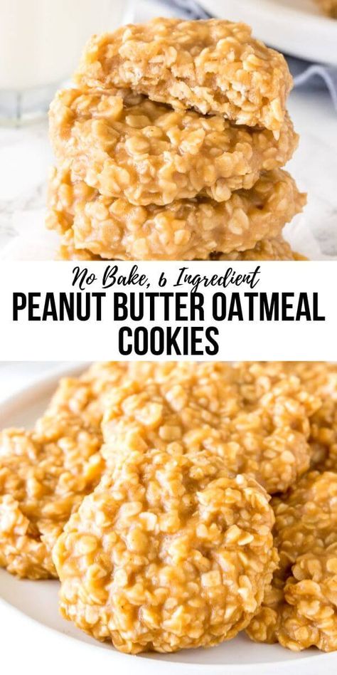 Peanut Butter And Oatmeal, Peanut Butter No Bake Cookies, Easy No Bake Cookies, Butter Oatmeal Cookies, Cookie Recipes Chewy, No Bake Peanut Butter, Peanut Butter No Bake, Peanut Butter Oatmeal Cookies, Baking Recipes Cookies