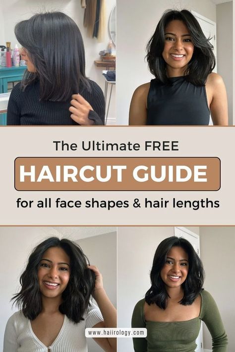 Get the ultimate free haircut guide designed for all face shapes and hair lengths! Whether you have a round, oval, square, diamond or heart-shaped face, this ebook offers the best haircut ideas to enhance your features. Explore classic and trendy styles for short, medium, and long hair, and learn expert tips for communicating with your hairstylist. Ready to transform your look? Download now and find the perfect haircut for your face shape and hair length! Short Hair On Oval Face Shape, Short Hair For Heart Shaped Faces, Short Hair For Square Face, Haircuts For Diamond Face, Haircut Guide, Heart Shaped Face Hairstyles, Heart Shaped Face, Hair Color Guide, Free Haircut