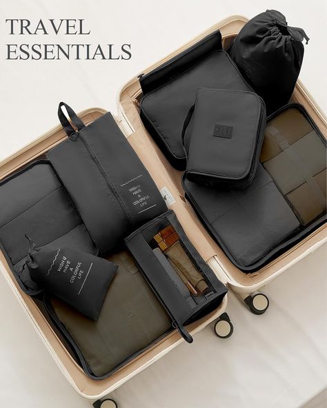 ✅【MULTI-FUNCTIONAL PACKING CUBES 10 Set】packing cubes*3: L(15.8" x 11.8" x4.7") M(12.6"x10.0"x4.7") S(11.8"x8.9"x4.7");bra underwear bag*1: (11.0" x 7.8" x 4.7"); laundry bag*2 - M(14"*10.6") S (9.8"*6.3");shoe bag*1: (13.4"x8.2");toiletry bag with hook*1: (8.3"x7.5"x3.2");pocket*1: (10.6" x 6.2");cosmetic bag*1: (10.2"*5.9")Large capacity must-have value pack. ✅【ORGANIZED PACKING & SPACE SAVING】Separating Your Different Clothes with Packing Cubes of Multiple Sizes. Time-Saving for Your Travelin Aesthetic Travel Accessories, Organizing Bags, Travel Accesories, Best Travel Bags, Travel Bag Set, Accessories Essentials, School Bag Essentials, Travel Bag Essentials, Packing Luggage