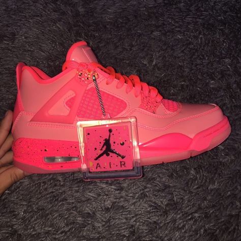 Hot Pink Jordans 4s, Pink Thunder Jordan 4, Jordan 4 Retro Pink, Hot Pink Punch, Hot Pink Jordans, Pink Jordan 4, Pink Jordan 11, Retro 4s, Hot Pink Shoes