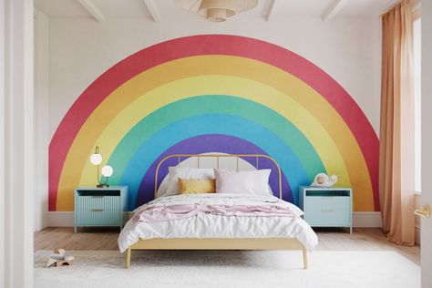 Children's Rainbow Wallpaper Mural | Bobbi Beck Bedroom Rainbow, Arch Wallpaper, Rainbow Wall Mural, Rainbow Mural, Rainbow Bedroom, Rainbow Arch, Striped Decor, Kids Bedroom Inspiration, Rainbow Room