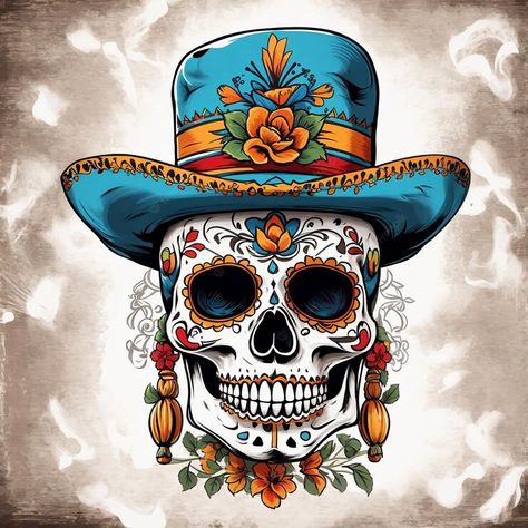 Voodoo Room, Day Of The Dead Skull Tattoo, Sugar Skull Images, Mexican Skull Art, Cool Skull Drawings, Sugar Skull Artwork, Mexican Paintings, Pawprint Tattoo, Mexican Skull