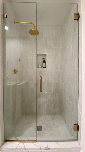 Shower Stall Glass Door, Square Shower Doors, Closed In Shower With Glass Door, Shower With One Glass Wall, Bathroom With Frameless Shower Door, Standing Shower With Glass Door, Small Frameless Shower Doors, Glass Door Basement, Walk In Shower Wall Ideas