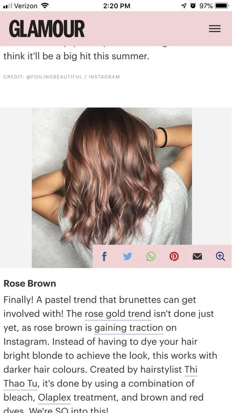 Rose Gold Hair Brunette Short, Dye Blonde Hair, Rose Gold Hair Brunette, Brunette Short, Pastel Trends, Gold Trend, Glamour Hair, Hair Color Options, Hair Brunette