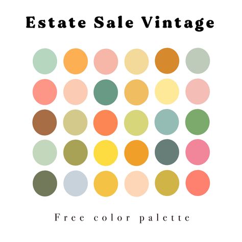 A free color palette inspired by estate sale Color Palette Bhg, Bright Color Vintage Aesthetic, Bright Color Palette Procreate, Vintage Colors Aesthetic, Vintage Tea Party Color Palette, Indie Aesthetic Color Palette, Spring Boho Color Palette, Retro Spring Color Palette, Spring Color Swatches